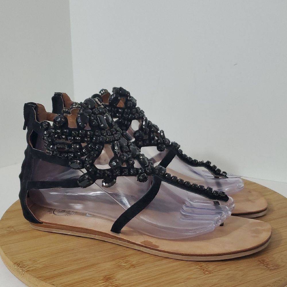 Jeffrey Campbell Black Beaded Gladiator Sandals Women's Size 9